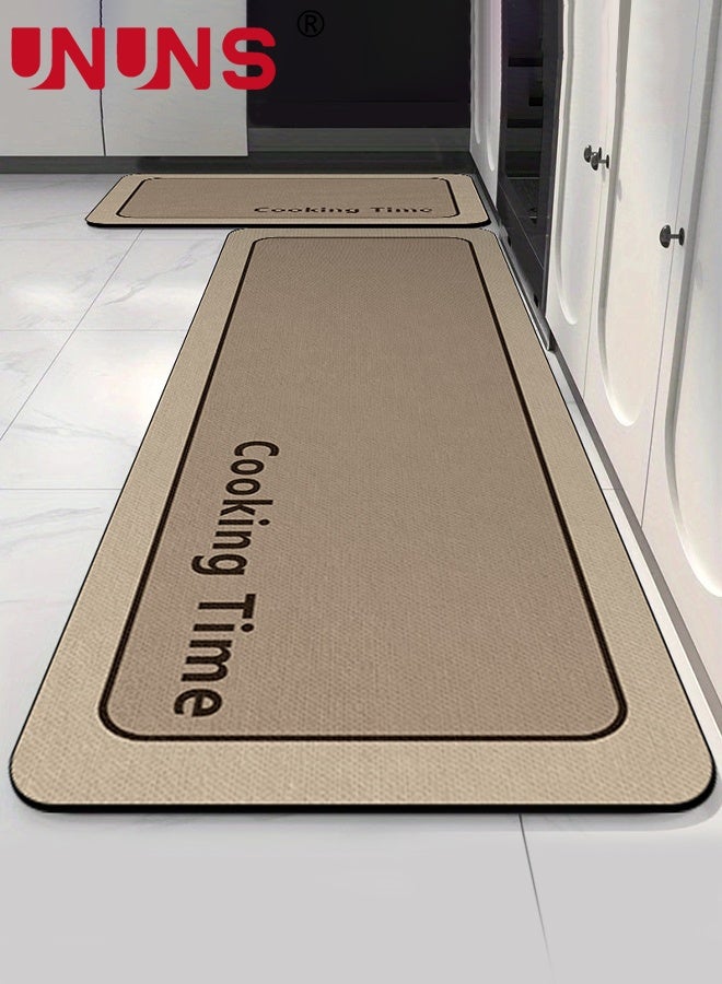 Kitchen Rugs and Mats,Set of 2 Non-Slip Kitchen Mats for Floor,Absorbent and Stain Resistant Kitchen Runner,Machine Washable Rugs for Kitchen,Laundry & Sink,40x60cm+40x120cm,Brown